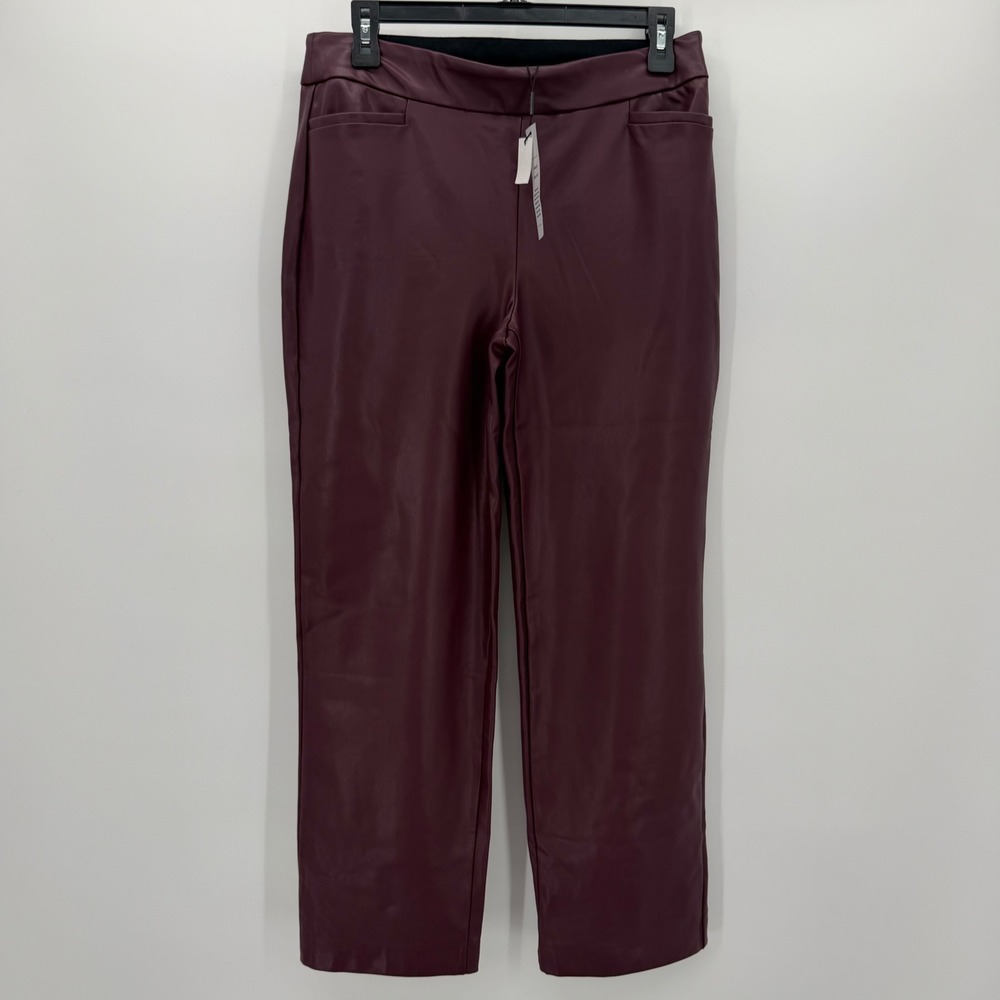 Chicos Faux Leather Pull On Pants Burgundy Wine Straight Leg Size 0 US 4